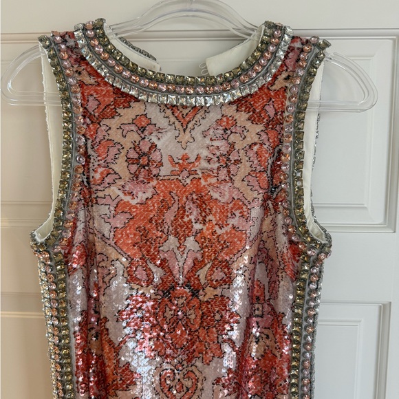 cinq a sept Dresses & Skirts - cinq a sept Coral and Blush Sequin Beaded Sleeveless Dress